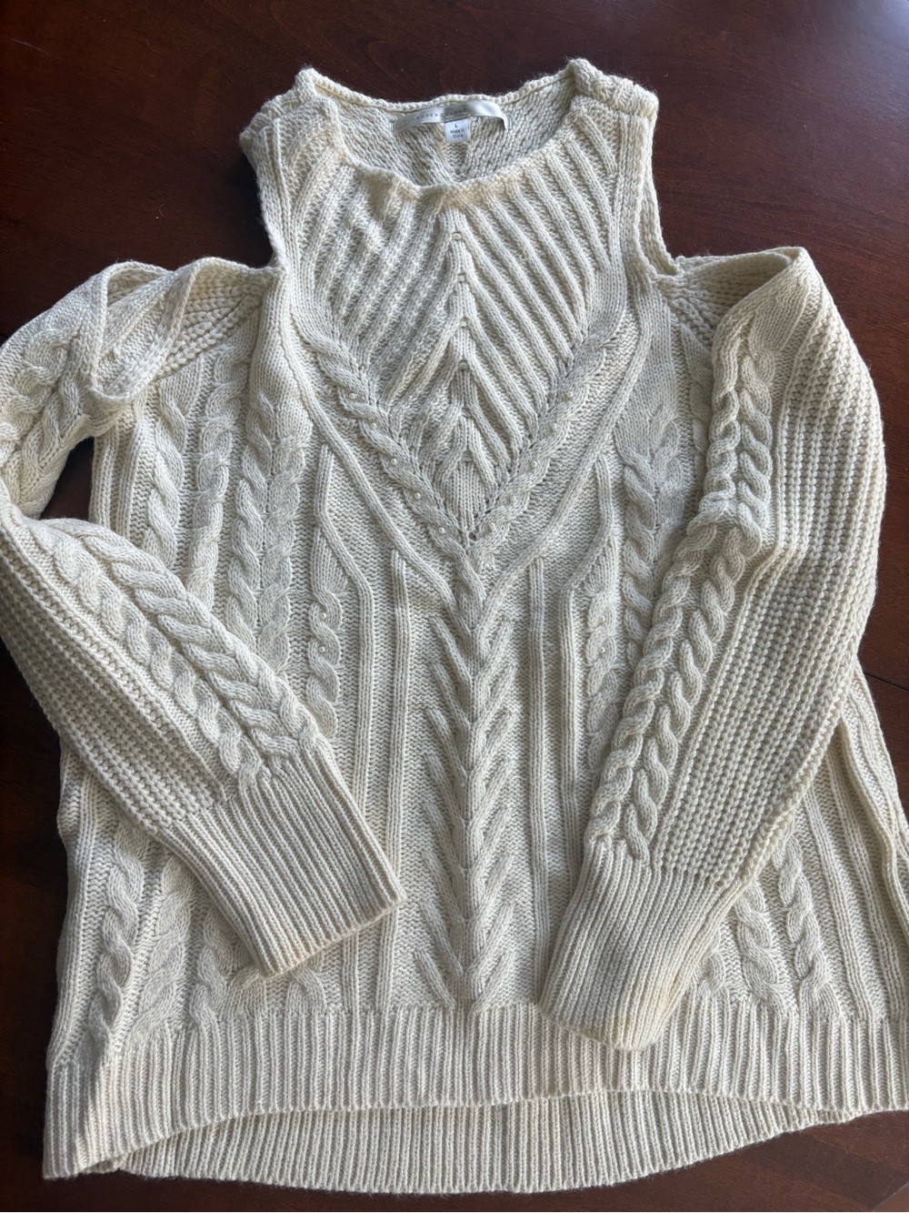 LC Lauren Conrad Cream Cable Cold-Shoulder Sweater